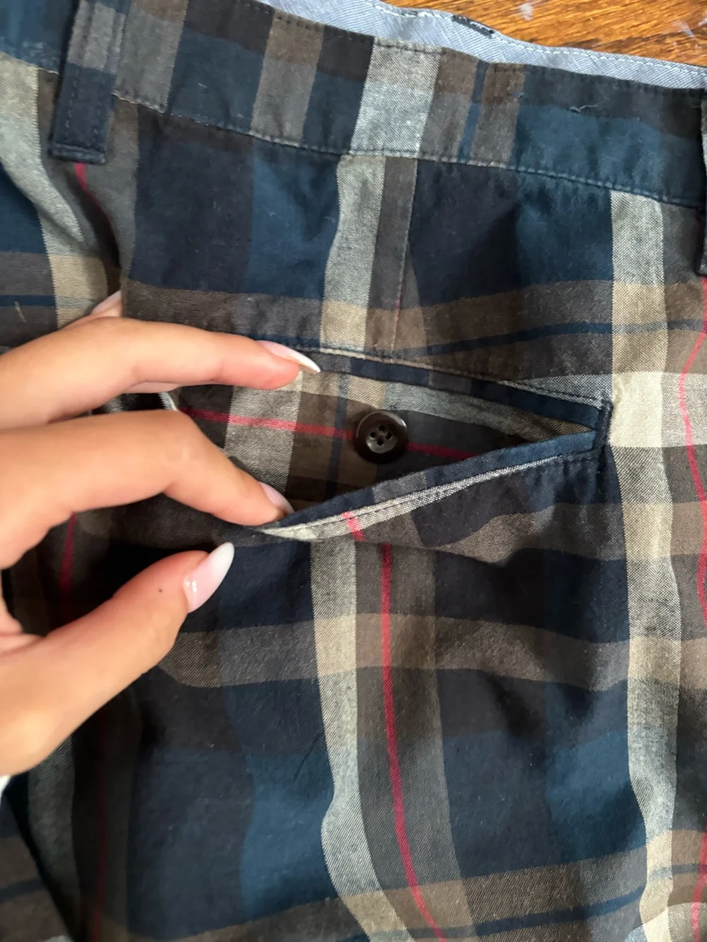 J.Crew Men's Navy and Black Plaid Shorts Size 34W